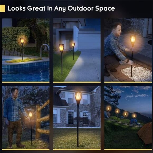 Solar Torch Light Flickering Flame - Our Waterproof Outdoor Solar Tiki Torches - Picture 3 of 7